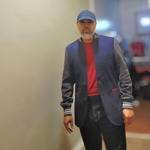 Zara Man-Denim Couture Navy and Charcoal Varsity Sportcoat